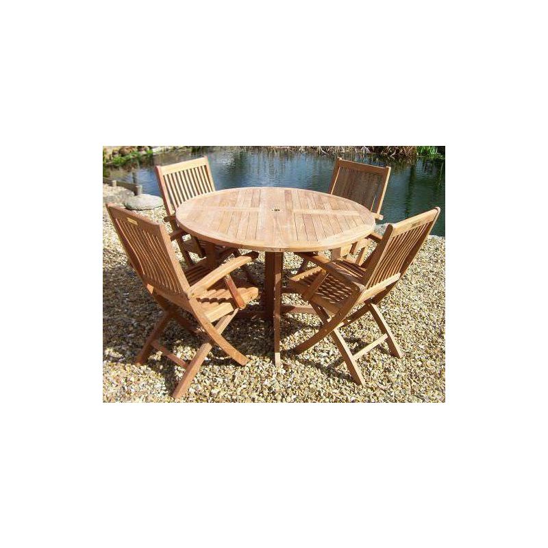 1.2m Teak Circular Gateleg Table with 4 Kiffa Folding Chairs
